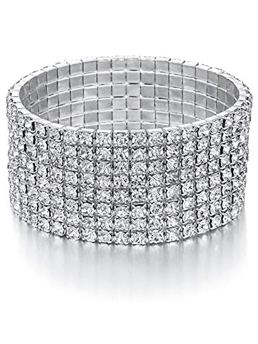 Zealmer Sparkle Multicolor Rhinestone Stackable Stretch Bracelets for Women - color: 8 Row Silver Small Size