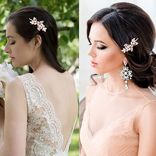 2 Pieces Rhinestone Bridal Hair Pins Leaf Bridal Wedding Hair Pins Crystal Hair Accessories Silver Rhinestone Jewelry Barrette for Brides Bridesmaids Flower Girls (Rose Gold) - color: Rose Gold