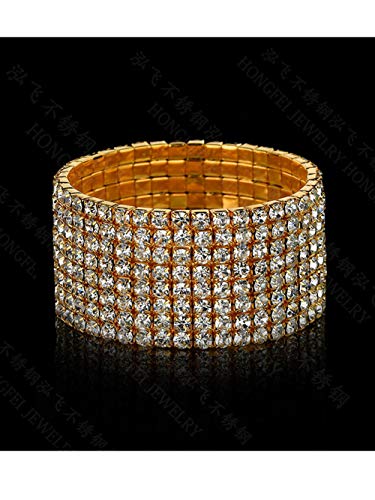 Zealmer Sparkle Multicolor Rhinestone Stackable Stretch Bracelets for Women - color: 8 Row Gold