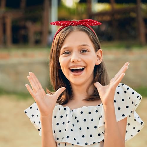 Jaciya Red Polka Dot Bow Headbands, Retro Bunny Ear Knotted Headbands with Bow, Vintage Hair Accessories for Women Daily Outfit & Party Styling - color: Red Polka Dot