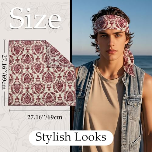 27.16'' Bandanas for Men, Cotton Mens Head Scarf with Flower Pattern Floral Hair Bandana Headband for Daily Casual - color: Red