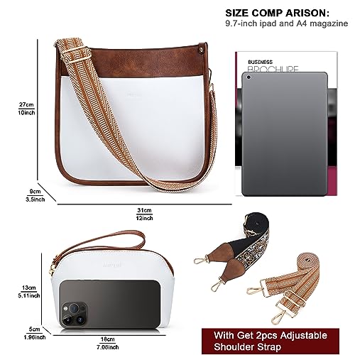 HKCLUF Crossbody Bag Purse for Women 2PCS/Set Leather Hobo Handbag Wallet Set With 2Adjustable Guitar Strap Shoulder Bag | Purse - color: A01-white Brown