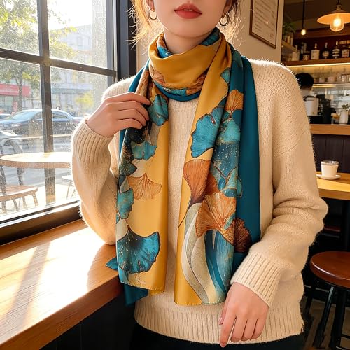 Silk Scarf Mulberry Silk Fashion Scarves Long Lightweight Shawl Wrap … - color: W44