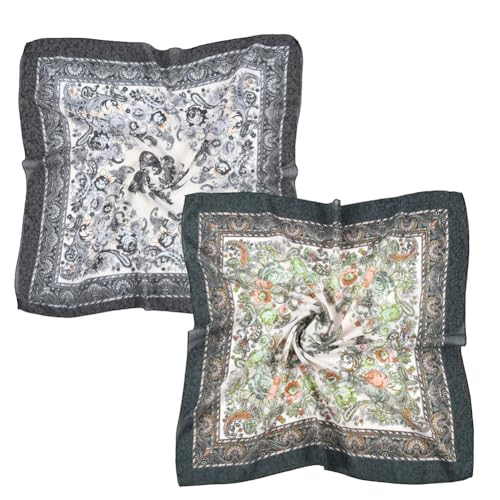 K-Elewon 27.5” Women Medium Square Scarf Head Scarf- 2PCS Neck Scarf Hair Scarf Head Sleeping Wraps Scarfs for Women H07 - color: Se14(2pcs)