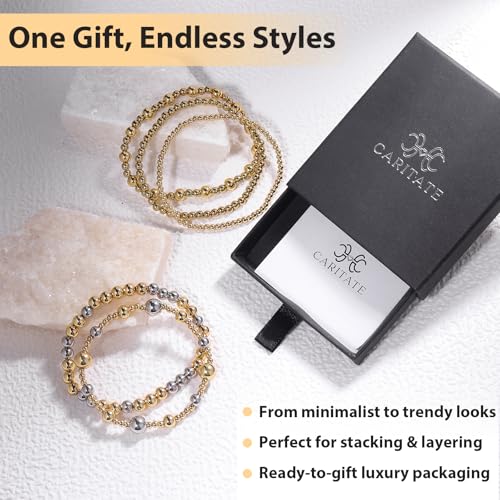 Gold Beaded Bracelets for Women: 14K Gold Bracelets for Women Trendy Dainty Gold Ball Bracelet Stack for Womens - Boho Stretch Bracelets Jewelry Sets with Cross Fashion Accessories Gifts for Women - style: Silver Bead