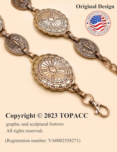 TOPACC Western Metal Concho Belt for Women Cowgirl Chain Belts for Dresses Jeans Country Concert Outfit - color: A Bright Gold, size: Fit Waist: 30-32 in