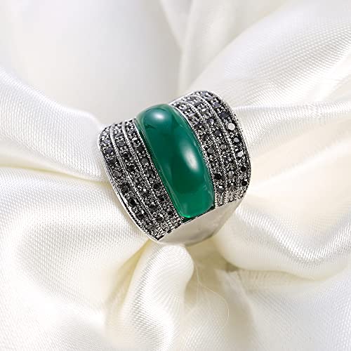 Women's Vintage Green Black Resin Marcasite Crystal Big Statement Cocktail Party Rings - color: Dark Green