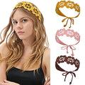 CHLINS Daisy Handmade Bohemian Knit Head Wraps - 3PCS Elastic Crochet Headbands for Women and Girls (Dark Coffee, Pink, Turmeric) - color: Dark coffee + Pink + Turmeric