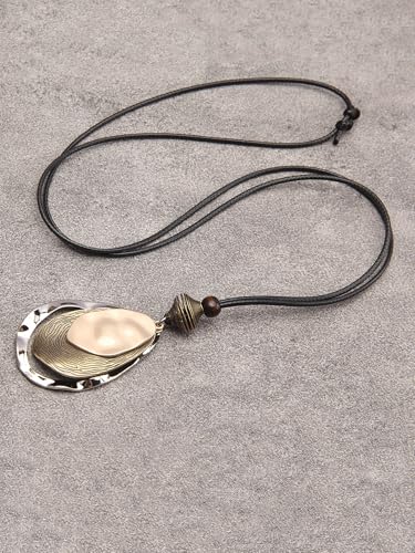Kelake Leather Necklace for Women Men Teen Vinatge Boho Alloy Pendant Choker Jewelry Fashion Sweater Necklaces with Adjustable Genuine Leather Chain - color: Multilayer Alloy Teardrop Pendant