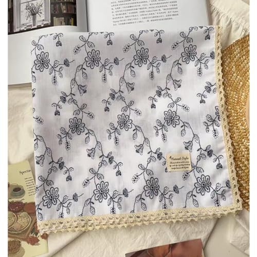 Soft Cotton Like Lace Bandana Headband, Head Wrap, Protective Coverage, Hair Neck Scarf for Women 24 x 24 inch - color: Cas010 - Sewing Flower W