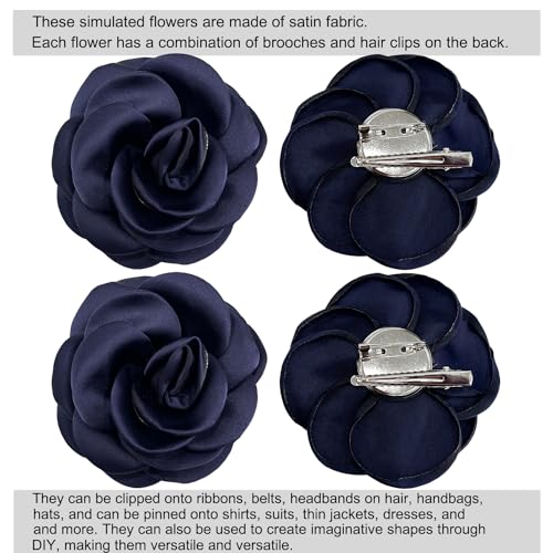 Sanrich Women's Brooches 4pcs Rose Flower Hair Clip Mexican Hair Flowers Clips Hairpin Brooch Tea Party Hats Headpieces (navy blue) - color: navy blue