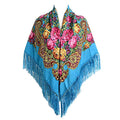Gudessly Women's Traditional Scarf Wrap Tassel Fringes Neck Head Shawl Retro Scarf Floral Poncho Printing Square Cape 50inch - color: Sky Blue