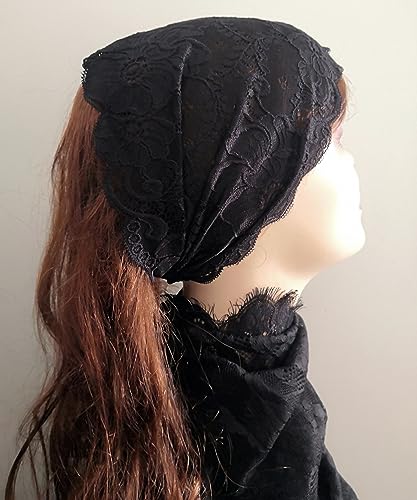 Lace Headband, Wide Floral Headcovering for Women (Black, 1 Count Pack of 1) - color: Black