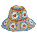 Women Straw Sun Hat Floral Woven Crochet Bucket Hat Y2k Aesthetic Accessories Beach Hat Hand Woven Boho Foldable Cap - color: Sky