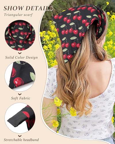 HAIMEIKANG Floral Bandana Headbands for Women Boho Hair Bandanas Scarf Cherry Triangle Kerchief Hair Bands Vintage Head Scarf(Cherry) - color: Cherry