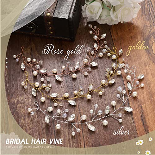 JAKAWIN Pearl Bride Wedding Hair Vine Silver Bridal Hair Accessories Rhinestone Hair Piece for Women HV192 (1 Silver) - color: 1 Silver