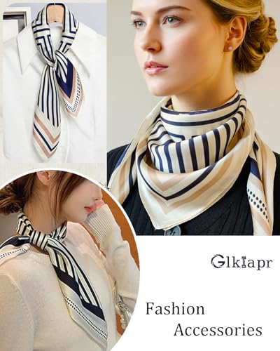 Satin Bandana Headscarf for Women Silky Hair Scarves for Fashion Lightweight - color: 20-blue-gray Striped Pattern