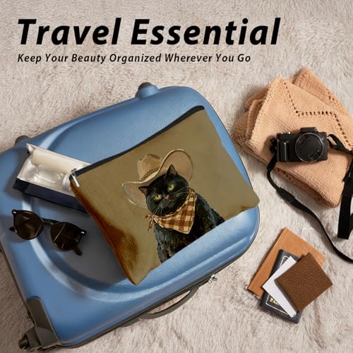 Funny Black Cat Makeup Bag, Cat Mom Lady Lovers Gifts for Women Cosmetic Bag, Pet Lover Gifts, Funny Western Cowboy Black Kitten Small Toiletry Bags Zipper Makeup Pouch - color: 02-Cat(10)