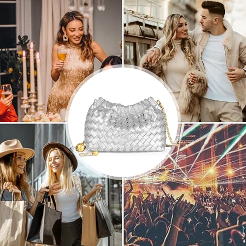 Joryin Woven Women's Crossbody Bag & Evening Purse, Trendy Dumpling Clutch & Hobo Cloud Shoulder Bag Trendy Dumpling Clutch - color: Woven Leather-silver