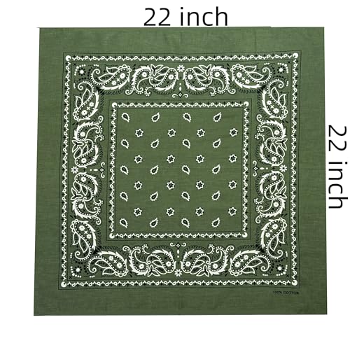 Vamqor 100% Cotton 10 Pack Fine Bandanas - color: Olive Green
