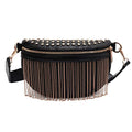 GLT.ETL Fanny Pack Chest Bag For Women Faux leather Fringe Quilted Waist Cross Body Bum Bags Rivet Studded Tassel Purses(Black Gold) - color: Black Gold
