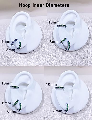 316L Surgical Stainless Steel Huggie Hoop Earrings with Cubic Zirconia, 10G 12G 14G 8-20mm Cartilage Lobe Earrings, 14G Piercing Jewelry - style: 10G 8mm Silver with Green CZ