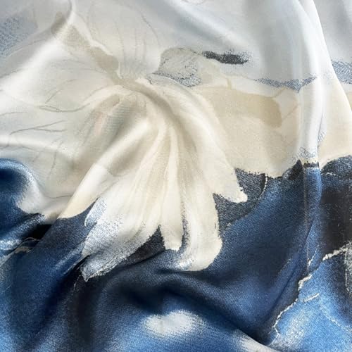 Long Silk Like Scarf Lightweight Satin Scarves Large Sunscreen Shawl Wrap for Women - color: 015.flowers White and Blue