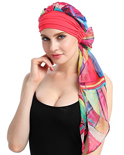 Chemo Headwear Turbans for Women Long Hair Head Scarf Headwraps Cancer Hats - color: Geometrical Drawing