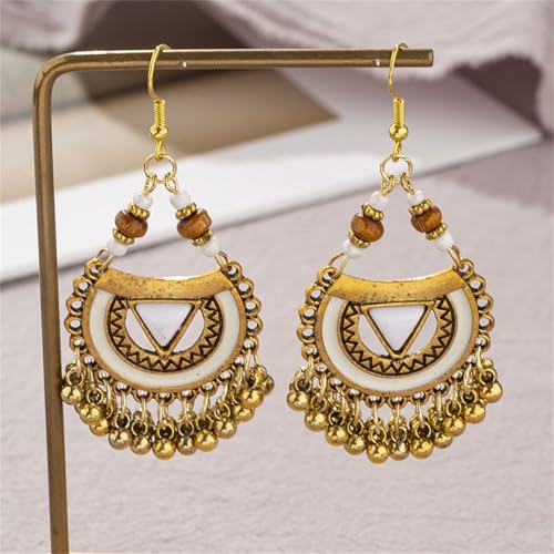 Vintage Boho Statement Drop Dangle Earrings for Women Bohemian Ethnic Handmade Beaded Charms Earring Bohemian Retro Chandelier Tassel Earrings Mexico Gypsy Jewelry Gift - color: G White Triangle