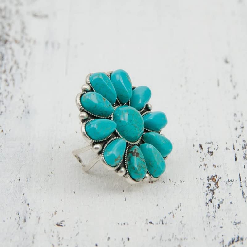 Turquoise Western Rings for Women Adjustable Country Rings Vintage Turquoise Open Ring Western Country Jewelry Gifts - style: Style6
