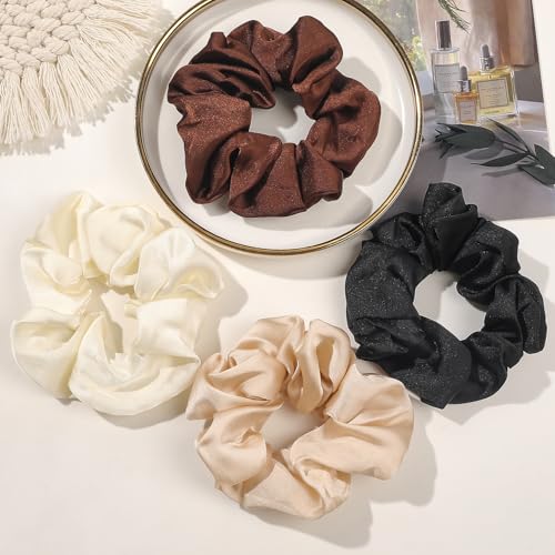 Hair Scrunchies for Women - Hair Ties No Damage Both for Thick Hair or Thin Hair Curl Hair No Crease Scrunchies Ponytail Holder No Hurt Your Hair - color: Light Brown