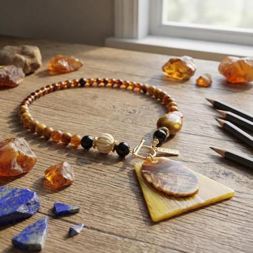 Boho Beaded Pendant Long Necklace for Women - Western Mixed Metal Necklace Style Jewelry Gift - color: Tri Stone