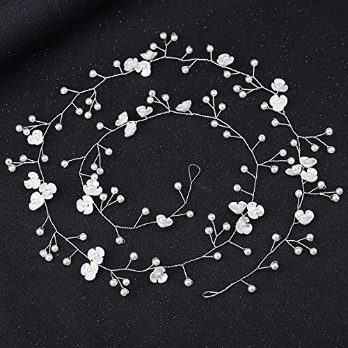 Bridal Wedding Hair Vine,Extra Long Pearl and Crystal Beads Bride Head Piece,Silver Hair Accessories for Women and Girls (Silver) - color: Silver