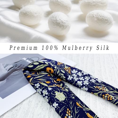 Women's Small 21 inch 100% Silk Scarf Bandana for Head Neck Hair | 100% Mulberry Silk Lightweight Designs Gift-Ready Packaging For Hair Fashion 21"x21" Printed - color: 302navy Orange