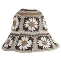 Women Straw Sun Hat Floral Woven Crochet Bucket Hat Y2k Aesthetic Accessories Beach Hat Hand Woven Boho Foldable Cap - color: Coffee