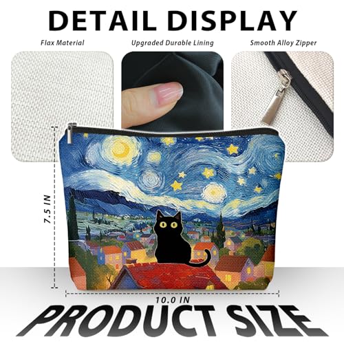 Black Cat Makeup Bag, Black Cat Mom Lovers Lady Gifts Cosmetic Bag for Women, Pet Lover Gifts, Celestial Starry Night Kitten Small Toiletry Bags Zipper Makeup Pouch - color: 02-Cat(08)-Starry Night