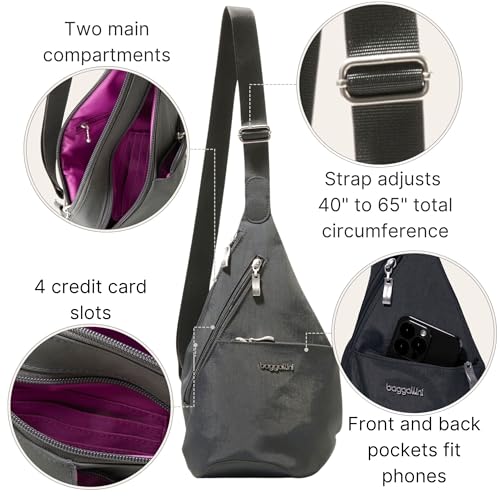 Baggallini Mini Sling - 12x7 Sling Crossbody Bag Backpack with Adjustable Shoulder Strap - color: Charcoal
