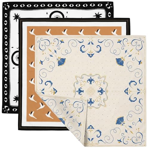 The Peacock Crew Premium Soft Cotton Bandanas Pack for Men and Women Paisley 22 x 22 inches - color: 3 Pack Birds Mystical Blossom