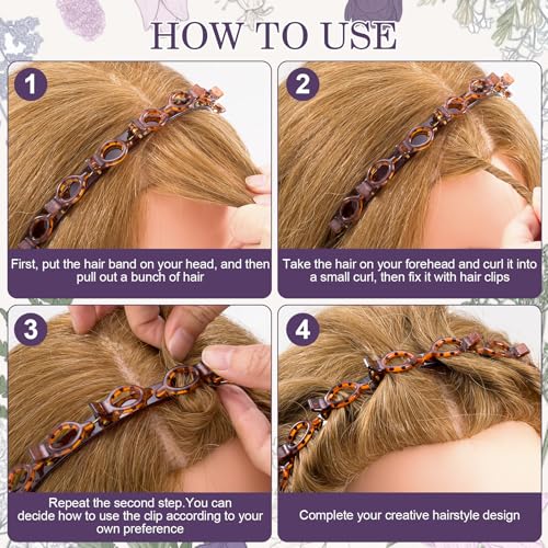 2 Pcs Headband with Clips, 90s Butterfly Hair Clips Headband with Teeth for Women, Braided Weave Bangs Non-Slip Clip Headbands Hair Accessories for Styling Decoration- Light Brown, Dark Brown - color: 2 Pcs Dark Brown