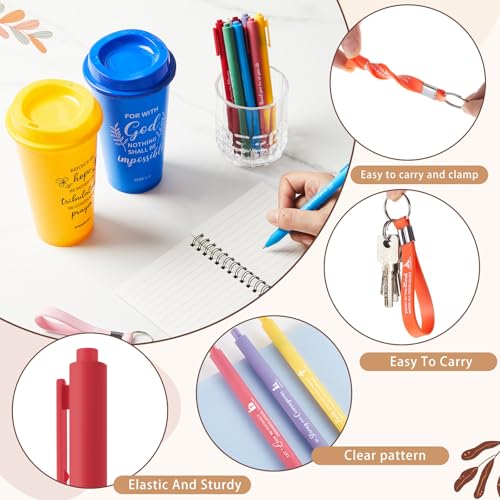 Skylety 12 Set/48 Pcs Christian Gifts for Women Men Religious Gift Set 16 oz Bible Scripture Cups with Lids Mini Spiral Notebooks Pens Keychains for Mother Father Birthday(Classic Color) - color: Classic Color