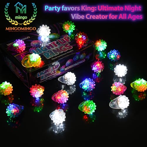 MINGOMINGO 25 Pack LED Light Up Rings & Glow Rings Party Favors for Kids | Glow in the dark for Halloween, Easter, birthday, New Year classroom giveaways; flashing and blinking, bulk large groups