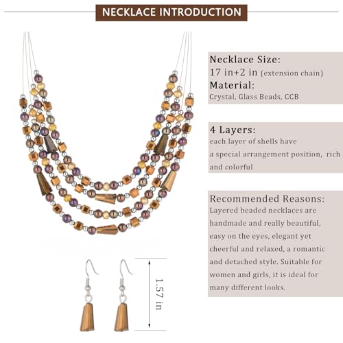 Errally Layered Beaded Statement Necklace Multi Strand Crystal Beads Collar Necklace and Earring Sets for Women Fashion Costume Jewelry Set Gifts for Her - color: Bronze