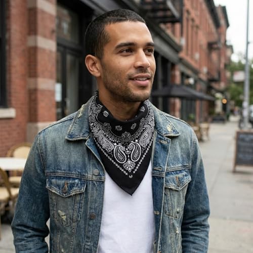 The Peacock Crew Premium Soft Cotton Bandanas Pack for Men and Women Paisley 22 x 22 inches - color: Pack of 10 Black White