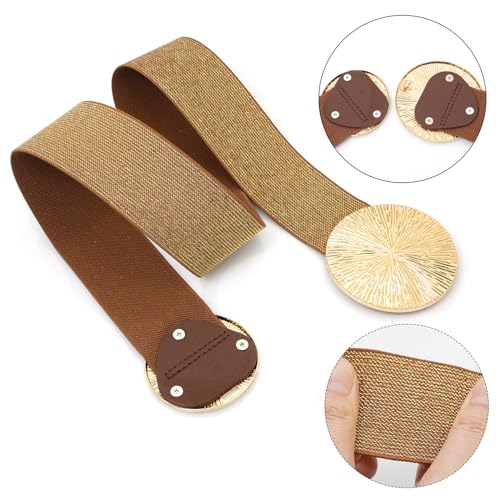 Women Wide Stretchy Waist Belts Elastic Cinch Belt for Dresses - color: Bling Brown Band Gold Buckle, size: Fit Waist 34"-37"