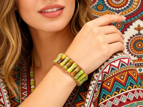 Sriomu 7 Chakra Bracelets for Women Handmade Natural Jasper Stone Healing Bead Bracelet Women Men Boho Friendship Inspirational Jewelry Natural Jasper Stone Double Layer Healing Bead Jewelry Gifts - color: Light Green - Leather