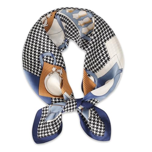 Relang Fashion Silk Satin Head Scarf for Women Hair Bandana Hair Scarf Wrap Neck Scarf for Women 27.5×27.5 inches - color: Blue Ribbon Houndstooth