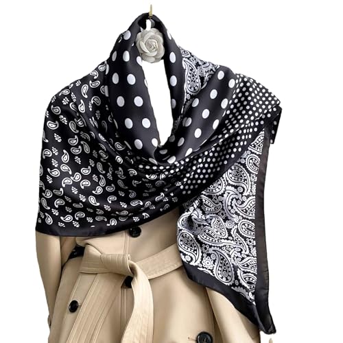 K-Elewon Large Square Scarf 43" Silk Scarf Fashion Scarves Silk Feeling Hair Wrapping Scarfs Night Sleeping Headscarf - color: Vb17