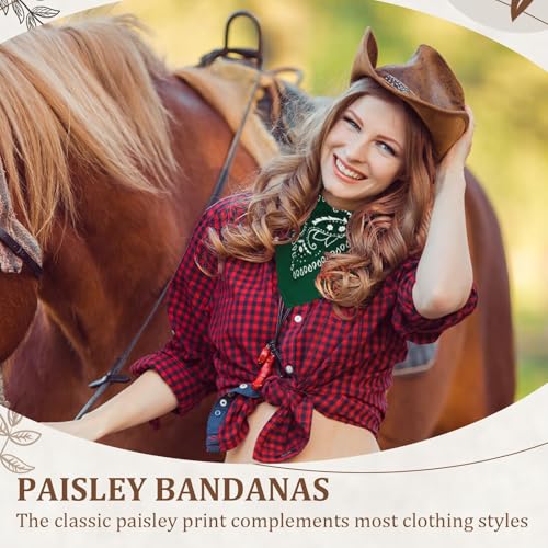 12 Pack Bandanas Unisex Paisley Cowboy Bandanas Bulk Multi Purpose Headband Scarf for Men Women Costume - color: Dark Green, style: Classic