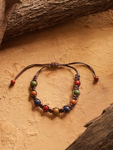 MINACHI Bohemian Colorful Ceramic Bead Adjustable Leather Bracelet, Boho Hippie Summer Jewelry Gift for Women - color: S01B