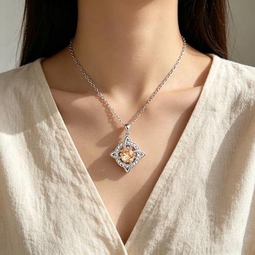 Mystical Birthstone Witches Knot Necklace – Natural Crystal Celtic Pendant, Wiccan Pagan Jewelry Gift for Women - color: March